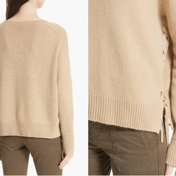VINCE Lace Up Cashmere Pullover in Camel Size: L - Picture 5 of 7